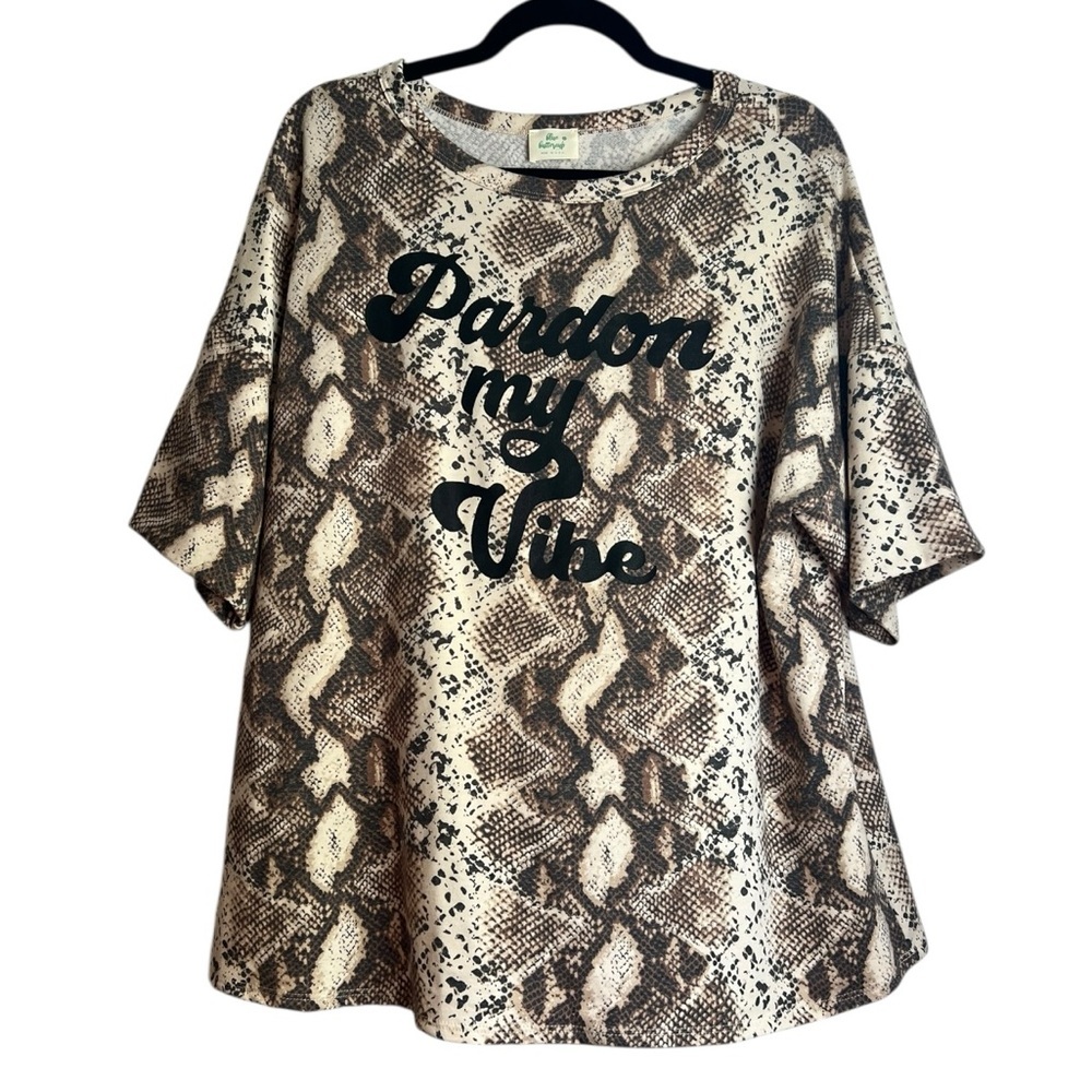Pardon My Vibe Snake Print Short Sleeve Graphic Tee Blue Buttercup Size Large